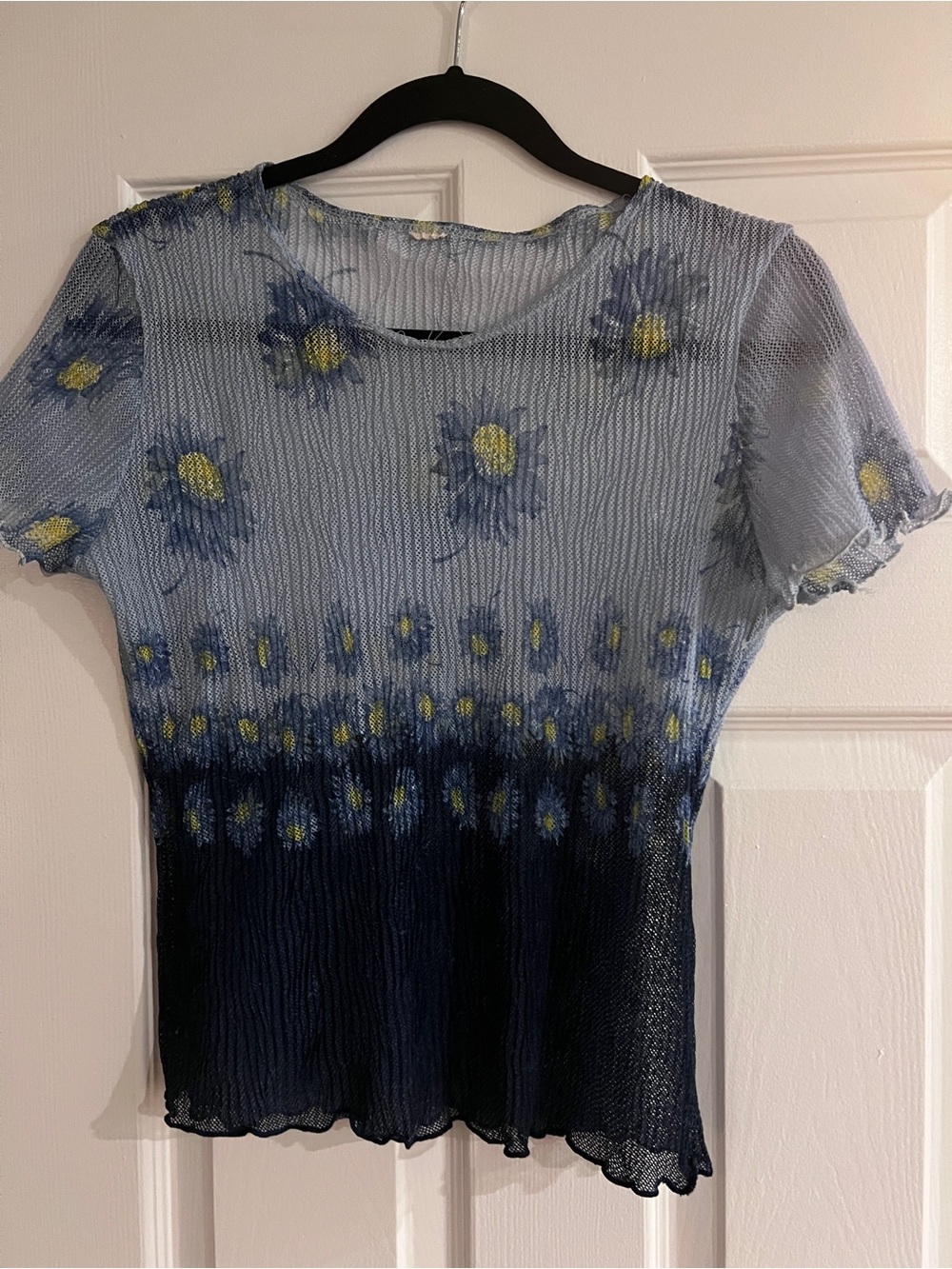 Light Blue Floral Short Sleeve Top with Navy Ombre